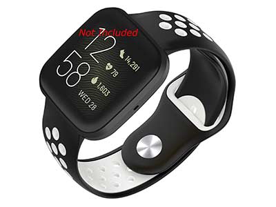 Silicone Watch Strap Band QR For Fitbit Versa 1, 2, Lite - Black/White - M2