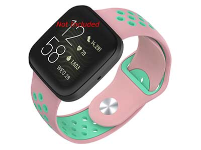Silicone Watch Strap Band QR For Fitbit Versa 1, 2, Lite - Pink/Turquoise - M2