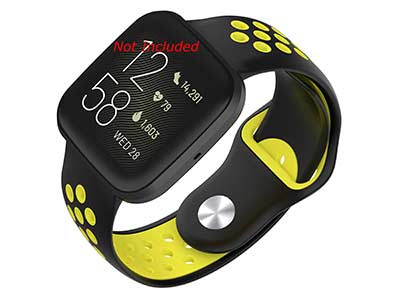 Silicone Watch Strap Band QR For Fitbit Versa 1, 2, Lite - Black/Yellow - M2