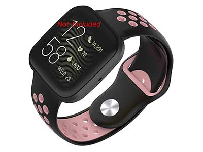 Silicone Watch Strap Band QR For Fitbit Versa 1, 2, Lite - Black/Pink - M2