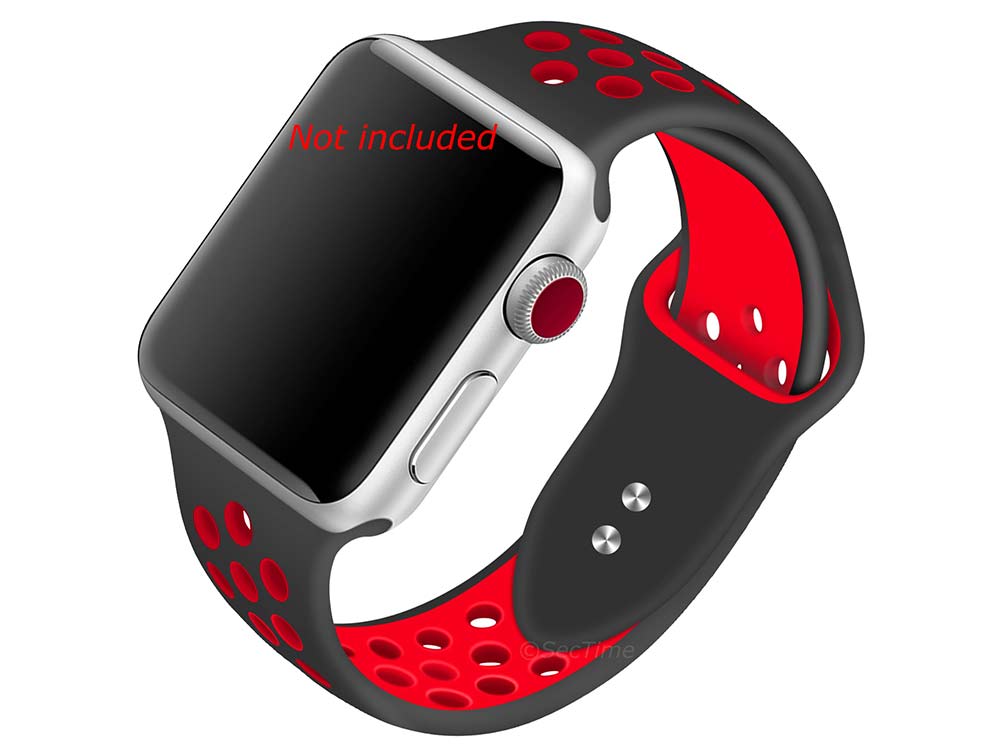 Perforated Silicone Watch Strap For Apple iWatch 42mm/44mm Black/Red Large