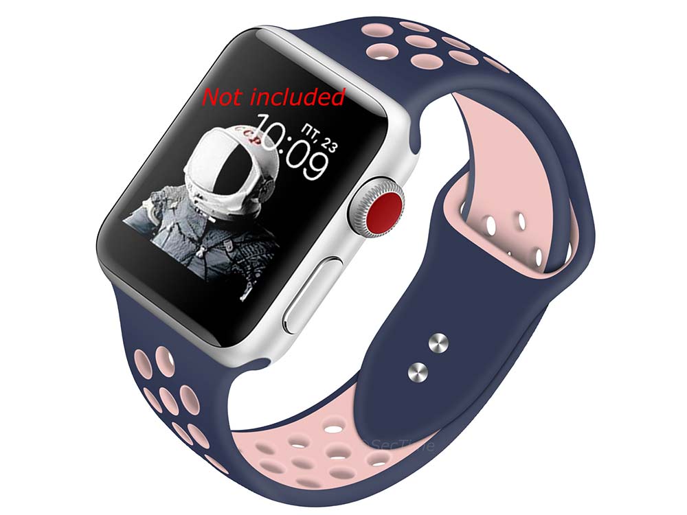 Perforated Silicone Watch Strap For Apple iWatch 42mm/44mm Navy Blue/Pink Large