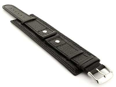 Leather Watch Band with Wrist Cuff Dakar Black 20mm