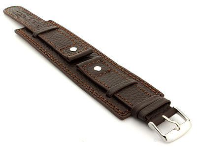 Leather Watch Band with Wrist Cuff Dakar Dark Brown 18mm