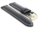 Double Stitched Leather Watch Band Freiburg DS Navy Blue 22mm