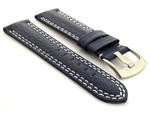 Double Stitched Leather Watch Band Freiburg DS Navy Blue 20mm