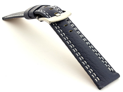 Double Stitched Leather Watch Band Freiburg DS Navy Blue 22mm