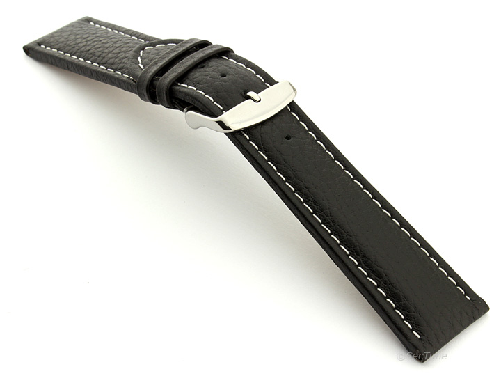 Extra Long Watch Band Black with White Stitching Freiburg 02