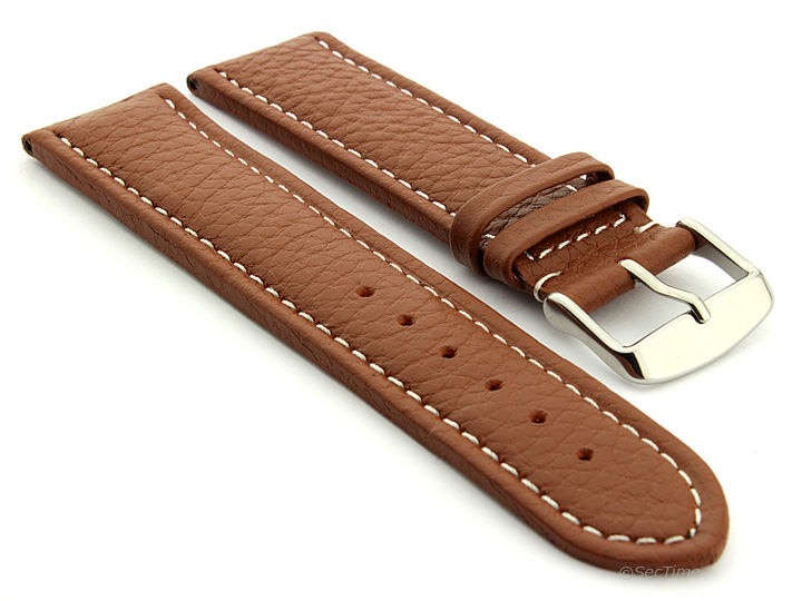 Extra Long Watch Band Brown with White Stitching Freiburg 01