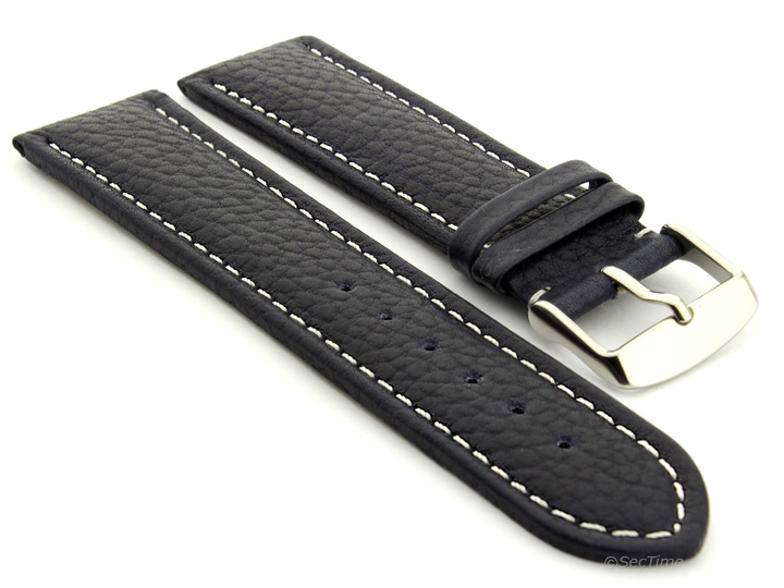 Extra Long Watch Band Navy Blue with White Stitching Freiburg 01