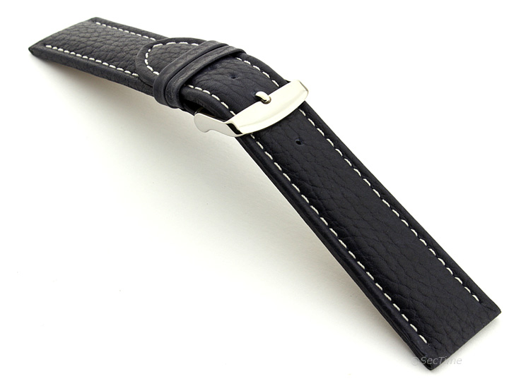 Extra Long Watch Band Navy Blue with White Stitching Freiburg 02