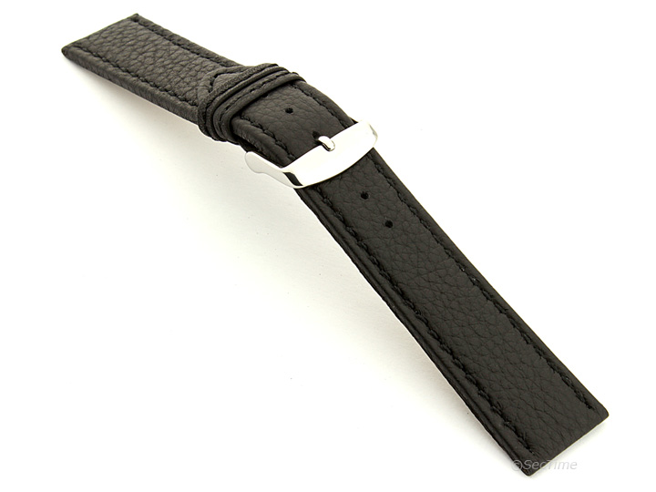 Leather Watch Band Black with Black Stitching Kana 02