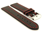 Leather Watch Band Kana Black / Red 24mm