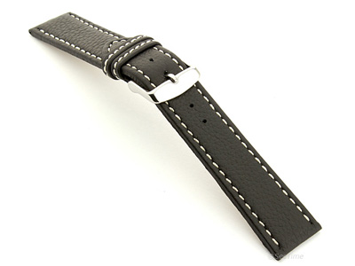 Leather Watch Band Black with White Stitching Kana 02