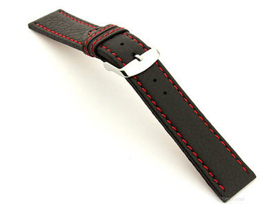 Leather Watch Band Kana Black / Red 24mm