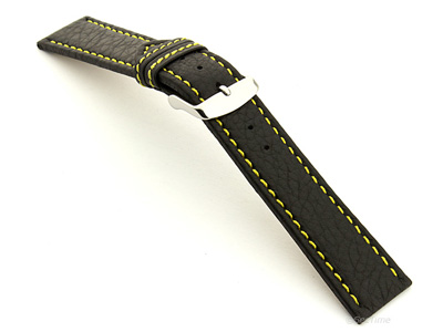 Leather Watch Band Kana Black / Yellow 28mm