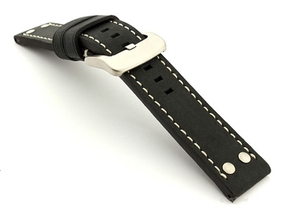 Leather Watch Band Marina with Rivets fits Panerai Matte Black 24mm