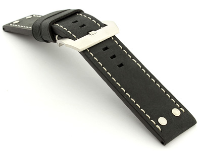 Leather Watch Band Marina with Rivets fits Panerai Matte Black 26mm