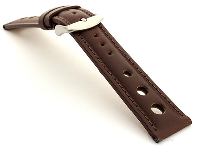 Racing Style Leather Watch Band Monte Carlo Dark Brown 18mm