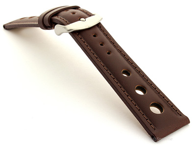 Racing Style Leather Watch Band Monte Carlo Dark Brown 22mm