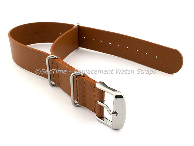 Leather NATO Watch Strap Band (3 rings) Brown(Tan) 18mm