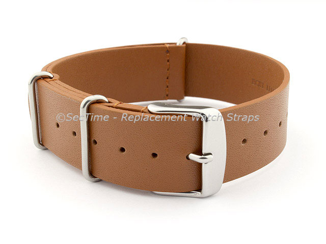 Leather NATO Watch Strap Band (3 rings) Brown(Tan) 24mm