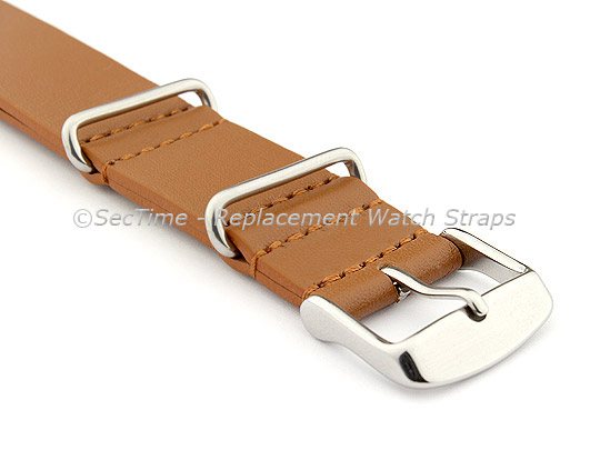 Leather NATO Watch Strap Band (3 rings) Brown(Tan) 18mm