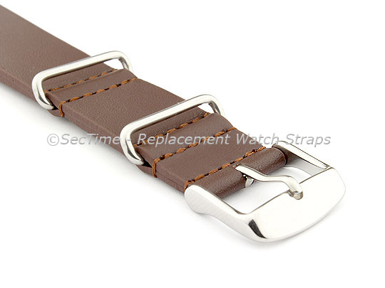 Leather NATO Watch Strap Band (3 rings) Dark Brown 22mm