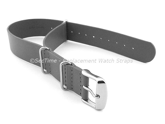 Leather NATO Watch Strap Band (3 rings) Grey 24mm