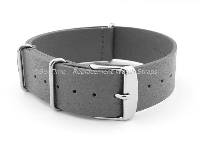 Leather NATO Watch Strap Band (3 rings) Grey 24mm