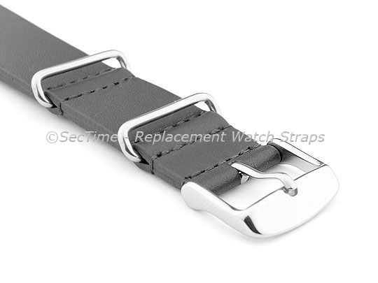 Leather NATO Watch Strap Band (3 rings) Grey 22mm