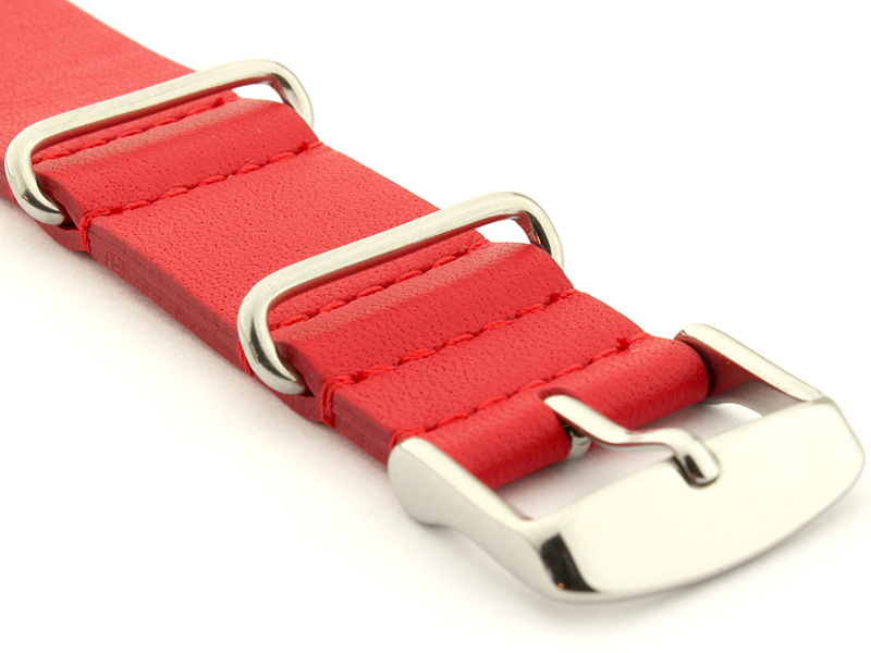 Leather NATO Watch Strap Band (3 rings) Red 20mm