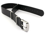 Leather NATO Watch Strap Band (3 rings) Black 18mm