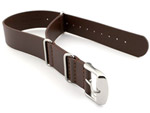 Leather NATO Watch Strap Band (3 rings) Dark Brown 20mm