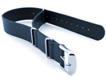 Leather NATO Watch Strap Band (3 rings) Navy Blue 20mm