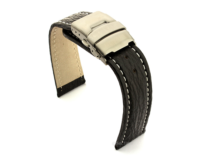 Genuine Shark Skin Watch Band with Deployment Clasp Black 02