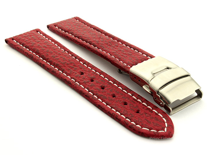 Genuine Shark Skin Watch Band with Deployment Clasp Red 01
