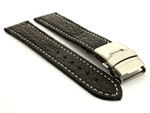 Genuine Shark Skin Watch Band with Deployment Clasp Black 24mm