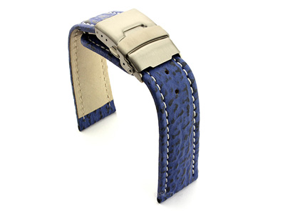 Genuine Shark Skin Watch Band with Deployment Clasp Blue 22mm