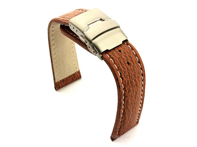 Genuine Shark Skin Watch Band with Deployment Clasp Brown 18mm