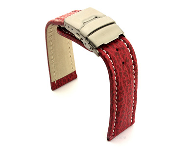 Genuine Shark Skin Watch Band with Deployment Clasp Red 24mm