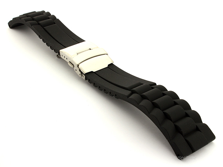 Silicone Watch Band with Deployment Clasp Black GM 01