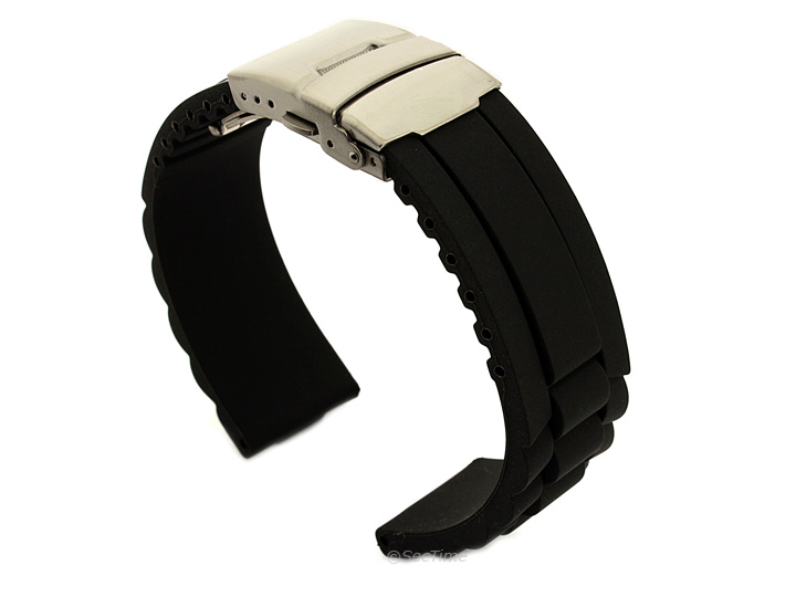 Silicone Watch Band with Deployment Clasp Black GM 02