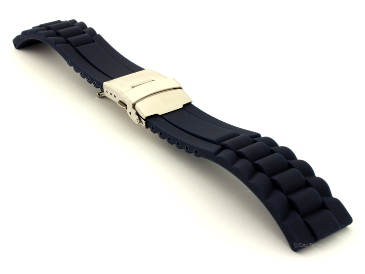 Silicone Watch Band with Deployment Clasp Navy Blue GM 01