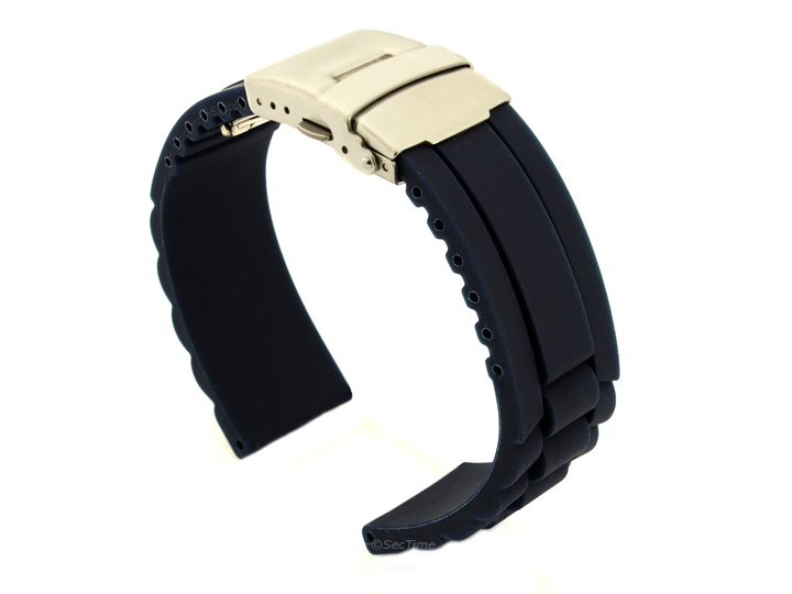 Silicone Watch Band with Deployment Clasp Navy Blue GM 02