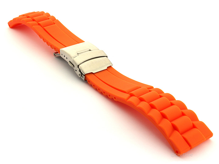 Silicone Watch Band with Deployment Clasp Orange GM 01