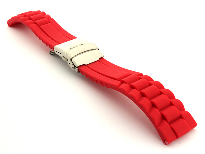 Silicone Watch Band with Deployment Clasp Red GM 01