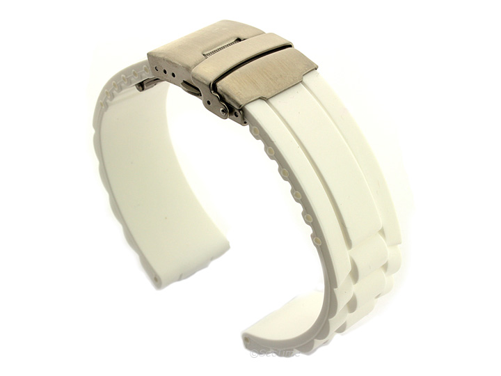 Silicone Watch Band with Deployment Clasp White GM 02