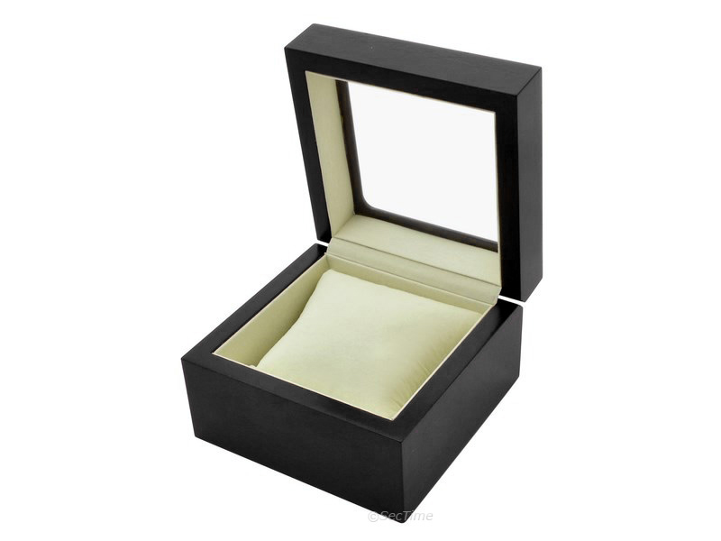 Classic Wooden Watch Box for 1 Wristwatch with Glass Lid Black 02