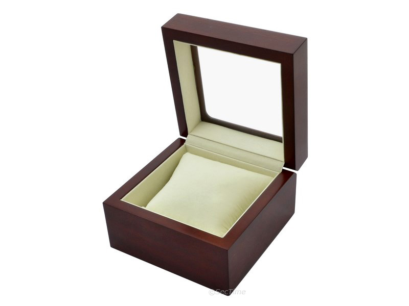Classic Wooden Watch Box for 1 Wristwatch with Glass Lid Brown 02
